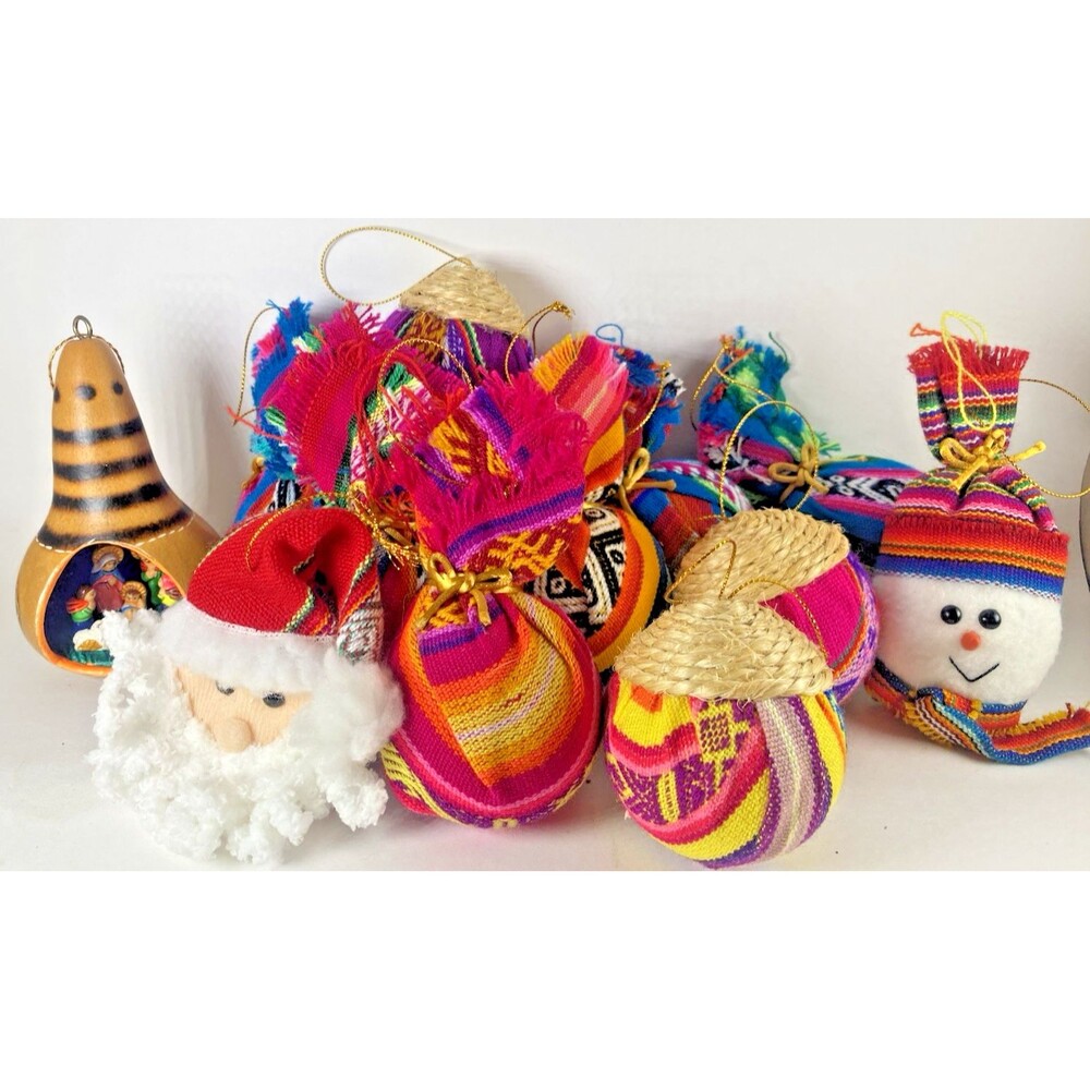 Christmas Holiday Ornaments Hand Carved Gourd Nativity Peru Painted Unique Color